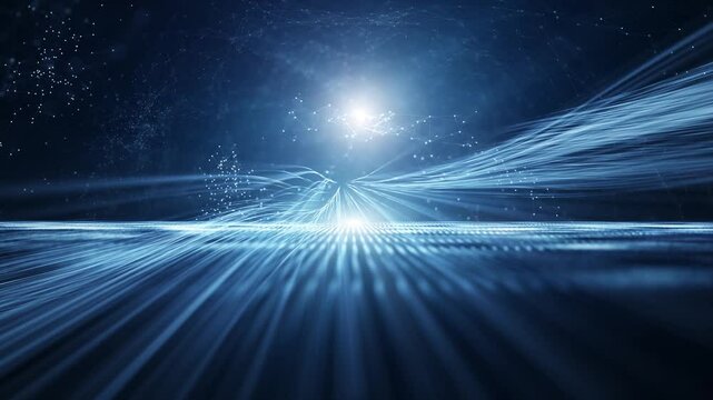 Seamless loop digital cyberspace road with wavy lines animation background.
