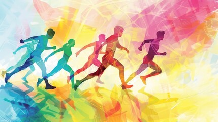 Abstract Watercolor of Runners in Motion
