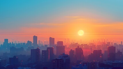Fototapeta premium Minimalist Cityscape at Sunrise with Simple Geometric Shapes and Calm Color Palette