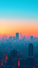 Fototapeta premium Minimalist Cityscape at Sunrise with Geometric Shapes and Serene Color Palette