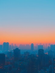 Fototapeta premium Serene Sunrise Cityscape with Geometric Shapes and Calming Color Palette