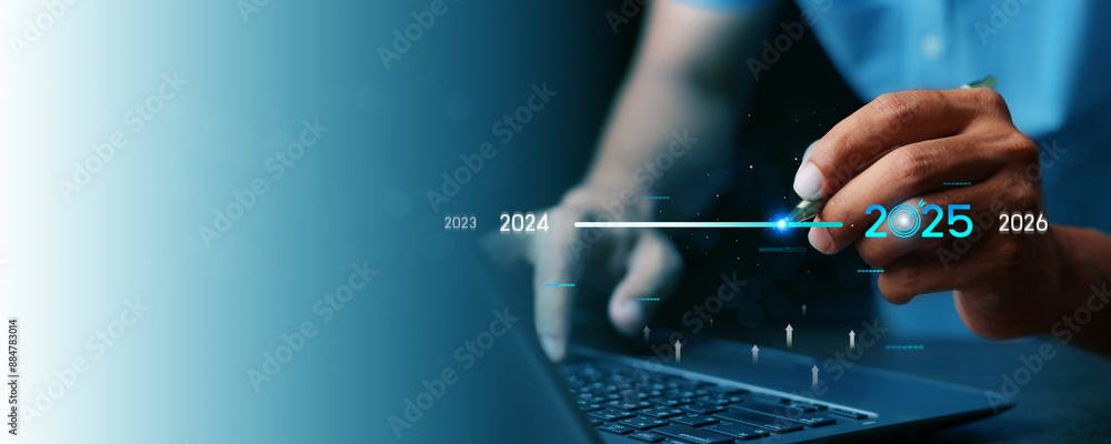 Wall mural countdown to 2025 concept. the taps a virtual download bar with a loading progress meter on new year