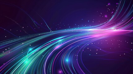 Fototapeta premium Abstract Purple and Teal Neon Light Lines on a Dark Background