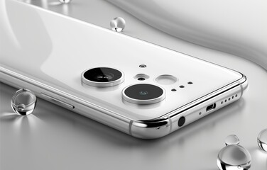 Fototapeta premium Sleek Modern Smartphone with Dual Cameras and Minimalist Design on Reflective Surface