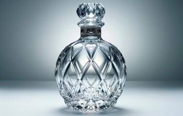 Elegant Crystal Decanter with Intricate Design and Ornate Stopper on Gradient Background