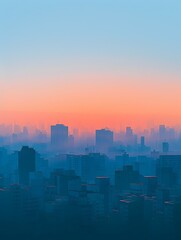 Fototapeta premium Mesmerizing Minimalist Digital Artwork of a Majestic Urban Cityscape at Sunrise with Serene Color Palette