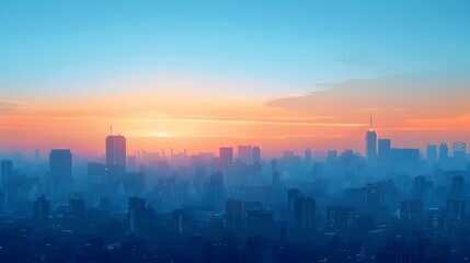 Fototapeta premium Majestic Cityscape at Sunrise with Minimalist Color Palette and Geometric Architecture