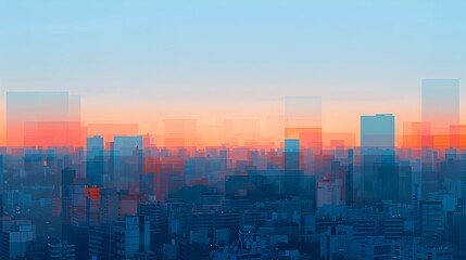 Fototapeta premium Tranquil Urban Skyline at Sunrise Featuring Minimalist Architecture and Serene Color Palette