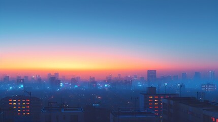 Tranquil Geometric Cityscape at Sunrise with Minimalist Digital Artwork