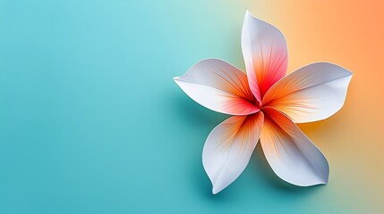 Naklejka premium Tropical Plumeria Flower in Origami Paper Style on Summer-Themed Vivid Background with Copy Space