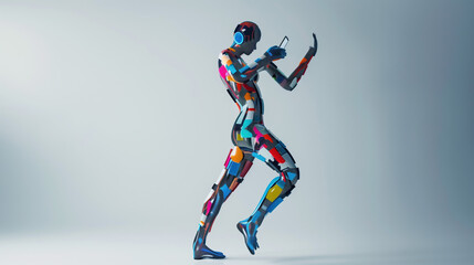 Fototapeta premium Avant-Garde Couture Fashion AI Robot Model Struts Digital Runway, Fashion Concept, on White Background