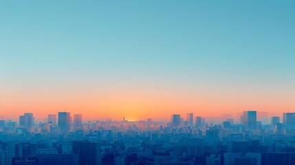Serene Sunrise Skyline   Minimalist Digital Cityscape with Geometric Shapes and Vibrant Colors