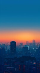 Fototapeta premium Minimalist Digital Cityscape at Sunrise with Geometric Shapes and Vibrant Color Palette