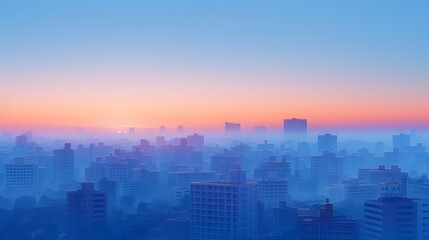Fototapeta premium Serene Minimalist Cityscape at Dawn with Geometric Skyline and Vibrant Color Palette
