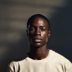 Obraz premium Photoshoot of a stylish black man model in contemporary streetwear and minimalist fashion