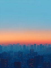 Fototapeta premium Minimalist Digital Cityscape Sunrise with Geometric Shapes and Blue Orange Gradient