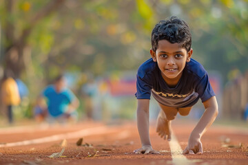 Obraz premium school child running on track