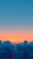 Fototapeta premium Minimalist Cityscape Sunrise with Geometric Shapes and Calming Color Palette