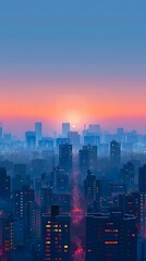 Fototapeta premium Tranquil Cityscape at Sunrise with Minimalist Architecture and Vibrant Color Palette