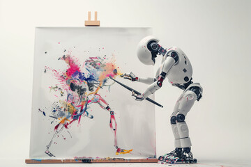 AI Robot Artist painting a masterpiece on a digital canvas with intricate details 