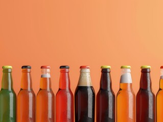 Flat design of craft beers for International Beer Day with copy space, covering all objects and depth of field.
