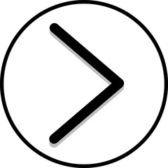 black arrow with soft shadow in circle frame and black border with isolated  transparent background and png