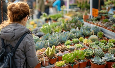 array of potted succulents and buyer , Generative AI