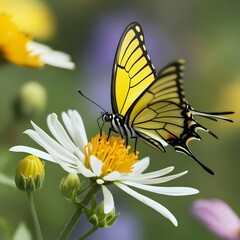 Obraz premium Vibrant Eastern Tiger Swallowtail Butterfly on a Daisy