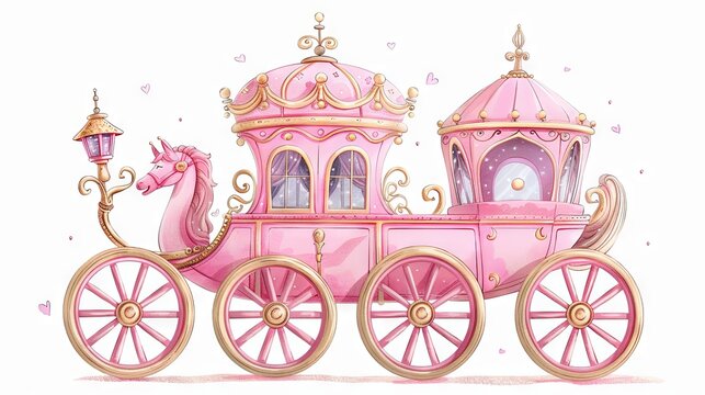 cartoon Pink carriage for a princess, white background 