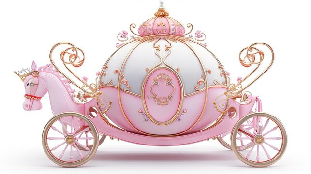 cartoon Pink carriage for a princess, white background 