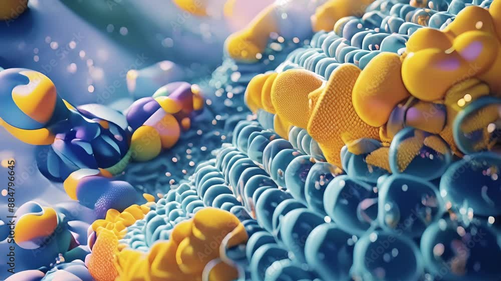 Poster a closeup image of a cell membrane highlighting the presence of numerous cellular adhesion molecules