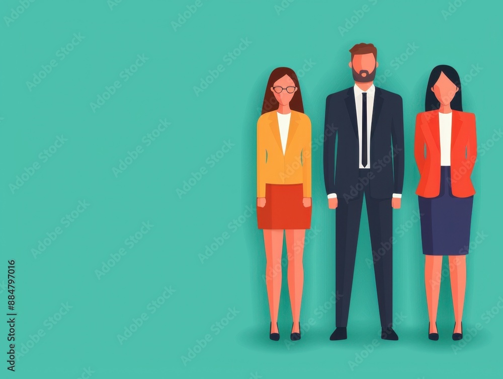 Poster flat design illustration of team success with copy space, emphasizing business triumph and depth of 