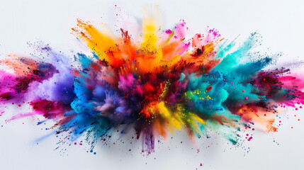 Fototapeta premium Colorful explosion of powder paint on a white background.