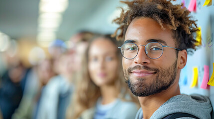 Creative Collaboration: Team Brainstorming Session with Colorful Sticky Notes and Diagrams on Whiteboard