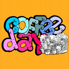 Coffee day doodle and illustration vector