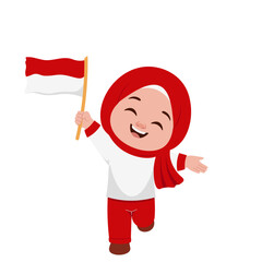 Girls Holding Indonesian Flag Illustration