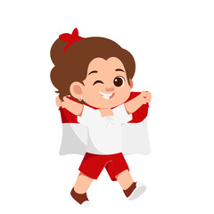 Girls Holding Indonesian Flag Illustration