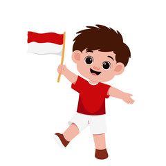 Boys Holding Indonesian Flag Illustration
