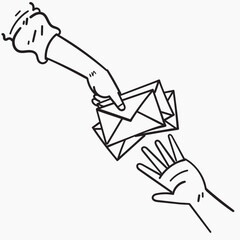 hand drawn doodle persons hand giving an email illustration