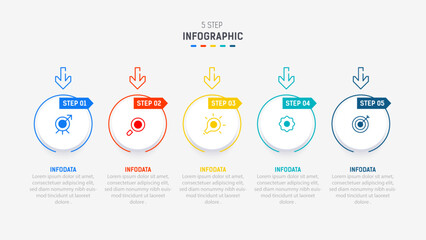 Five Step Infographic design element template for presentation. info graphic illustration. process diagram and presentations step,  banner, flow chart, 5 option template.
