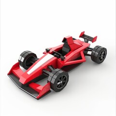Fototapeta premium 3D Render, Low Poly style of miniature race car toy vehicle, on isolated white background, Generative AI