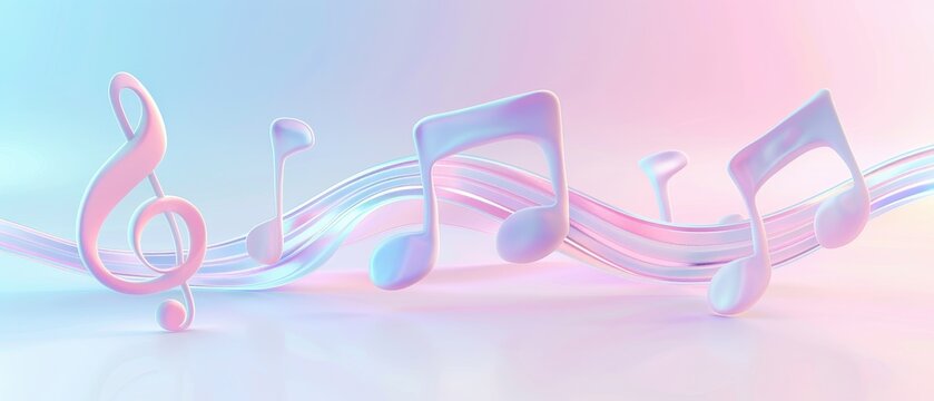 A colorful background with musical notes and a pink note