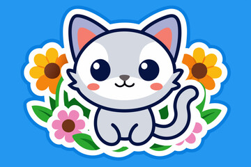 sticker outline cute cat surround vector illustration