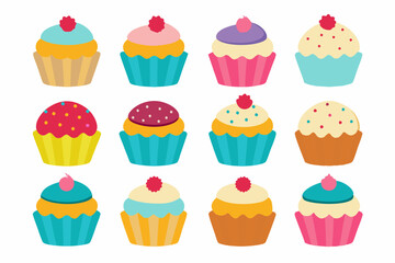 cupcakes clip-art set vector illustration