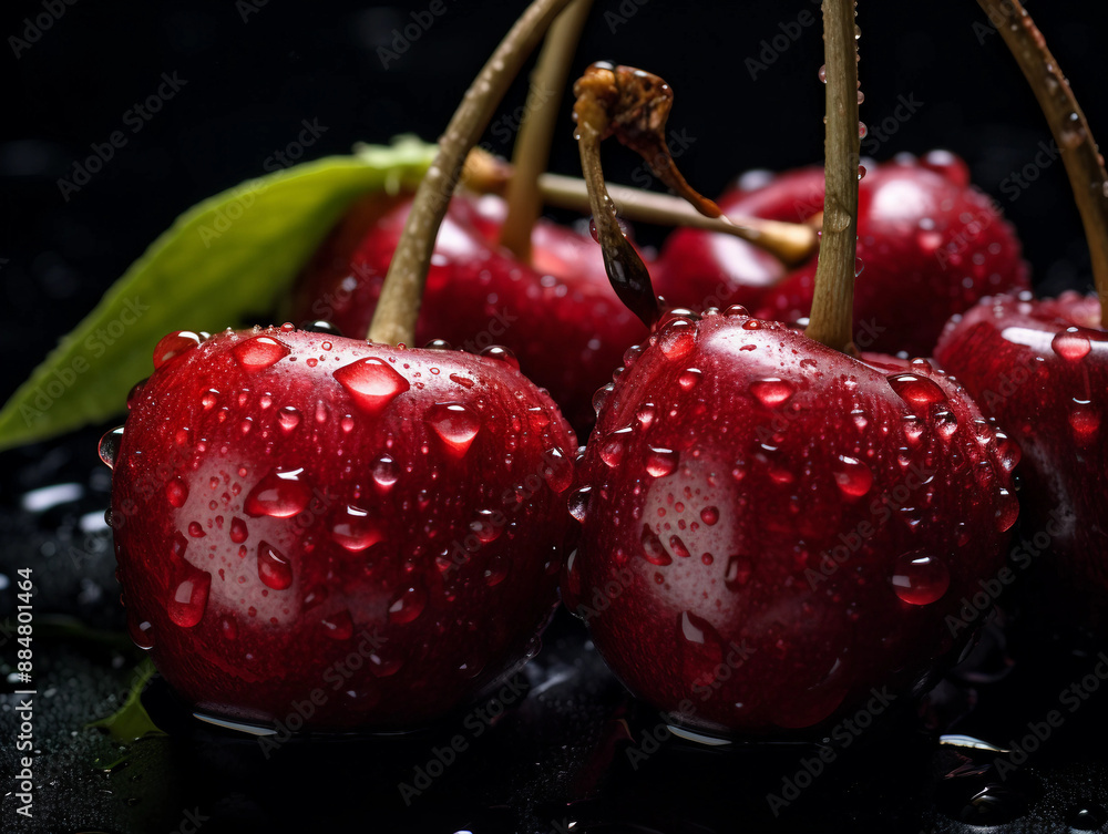 Sticker cherries with water droplets