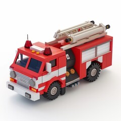 Fototapeta premium 3D Render, Low Poly style of toy fire truck vehicle, on isolated white background, Generative AI