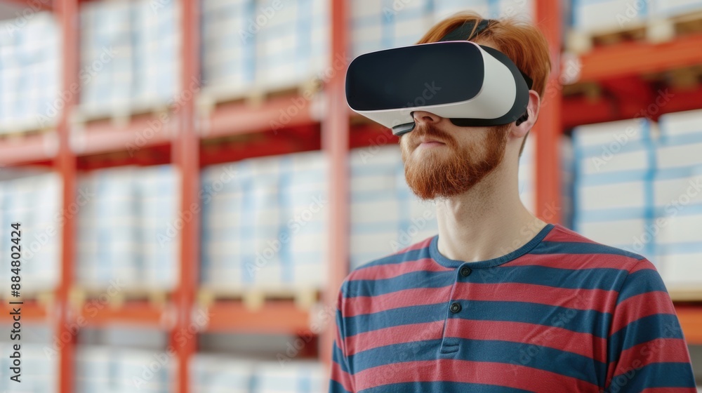 Poster travel logistics manager uses vr to optimize drop schedules, transportation, copy space for text, co