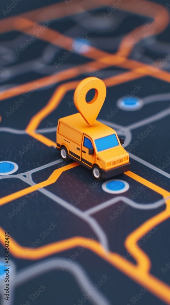 Poster travel management interface with drop points, vehicle tracking, logistics, copy space, covering all 