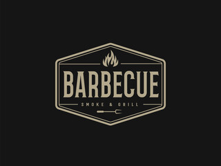 vintage barbecue logo vector illustration, retro BBQ smoke grill logo template