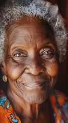 Close Up Portrait of a Smiling Older Woman With Gray Hair